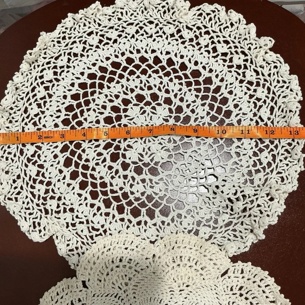 VTG‎ Handmade Crochet Round White Doilies Various Patterns Lot Of 2 Cottagecore